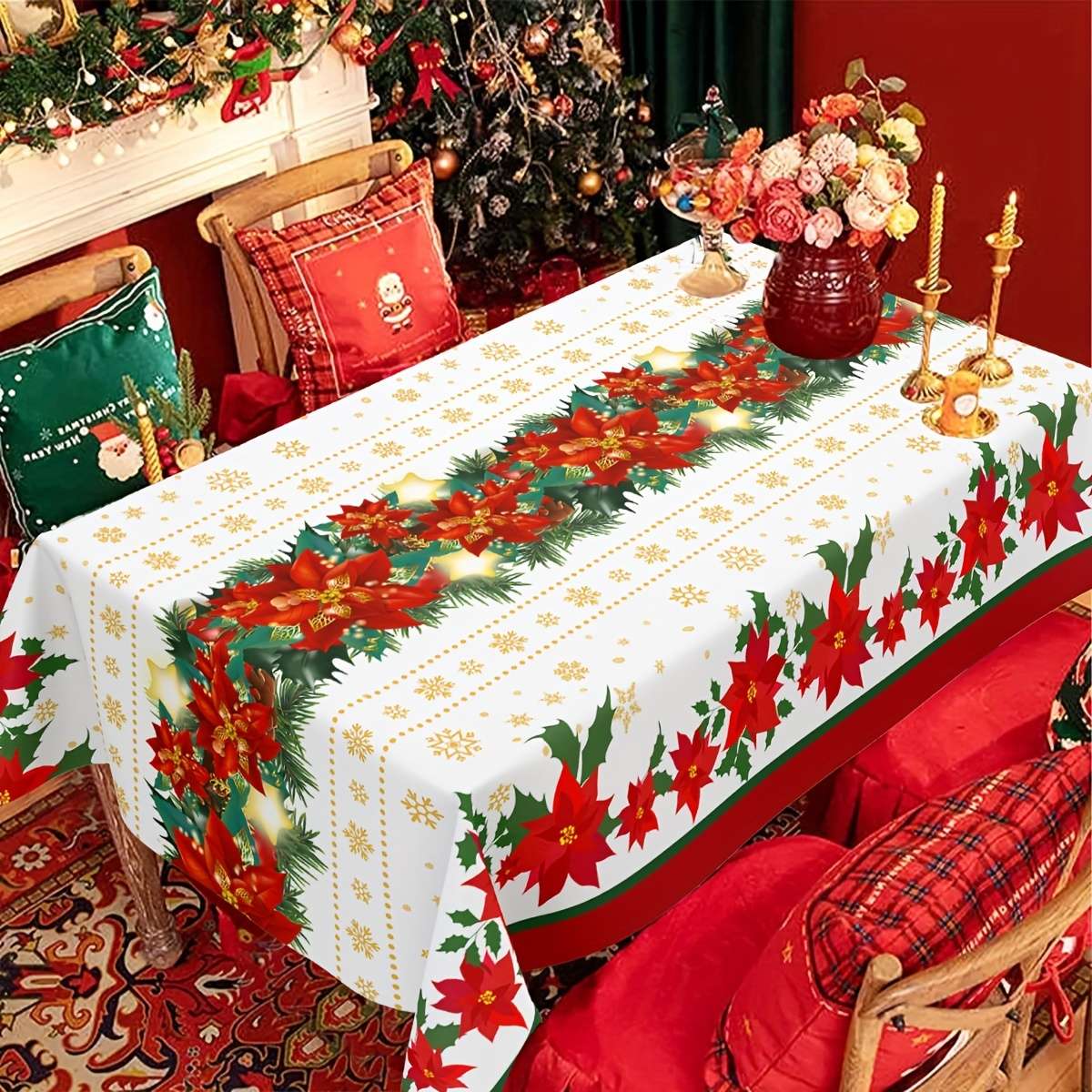 Christmas Tablecloth Size 130X220Cm Or 4.26Ftx7.21Ft