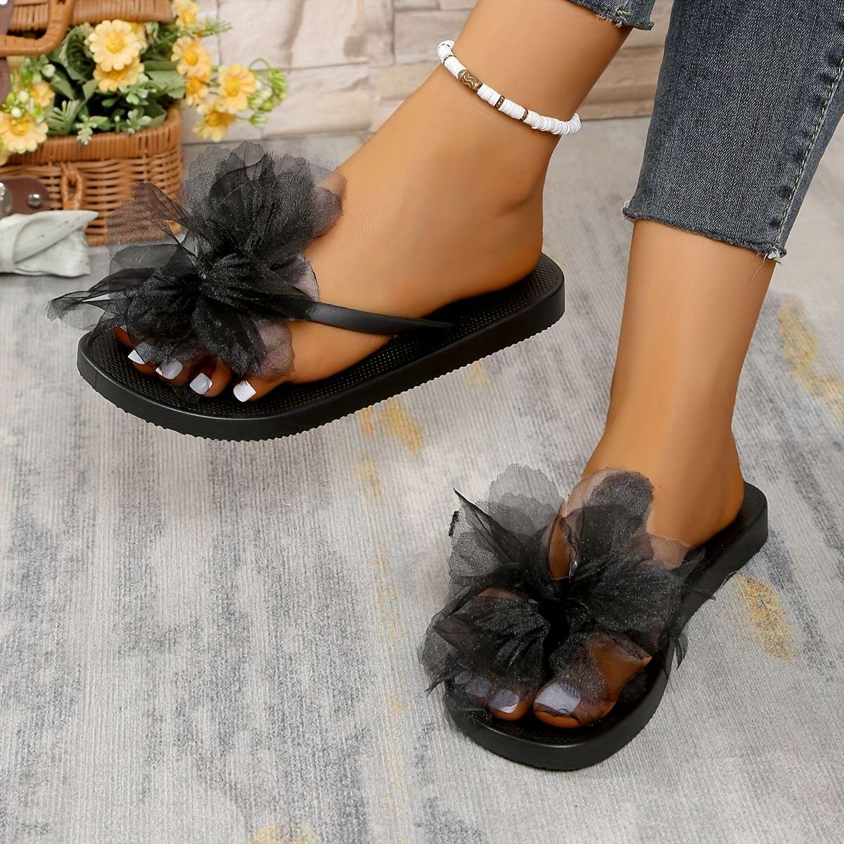 Ladies Summer Flip Flops Black Uk 6.5-7