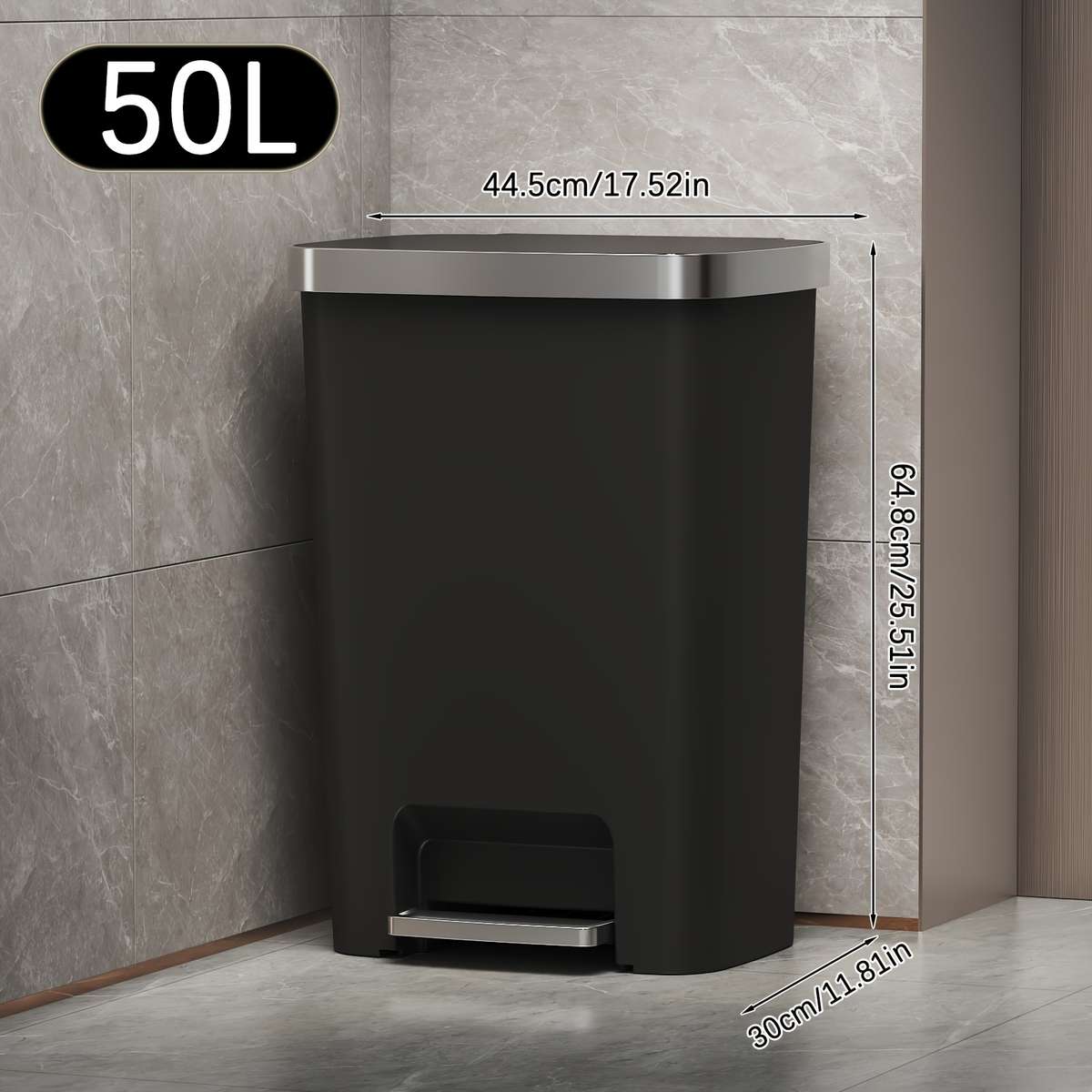 Garbage Can Model Black 50L13.21 Us Gal With Lid Footoperated
