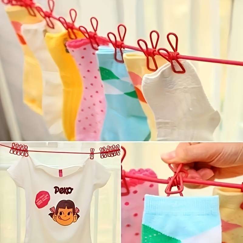 Durable Portable Travel Clothesline 12 Clips Available In 4 Colors Windproof
