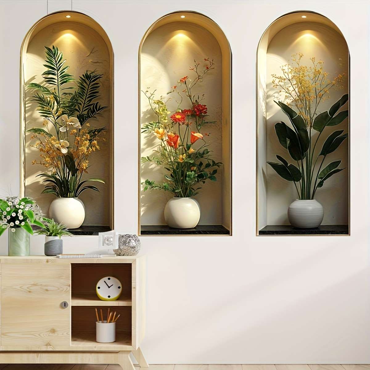 3PCS Nordic Textured Set Wall Stickers Fresh Green Plant Pot Bedroom