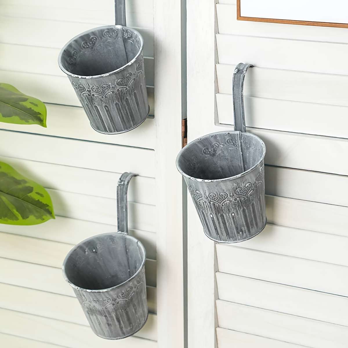 Flowerpot Quantity 2 Retro Whitewash Round Hanging Bucket