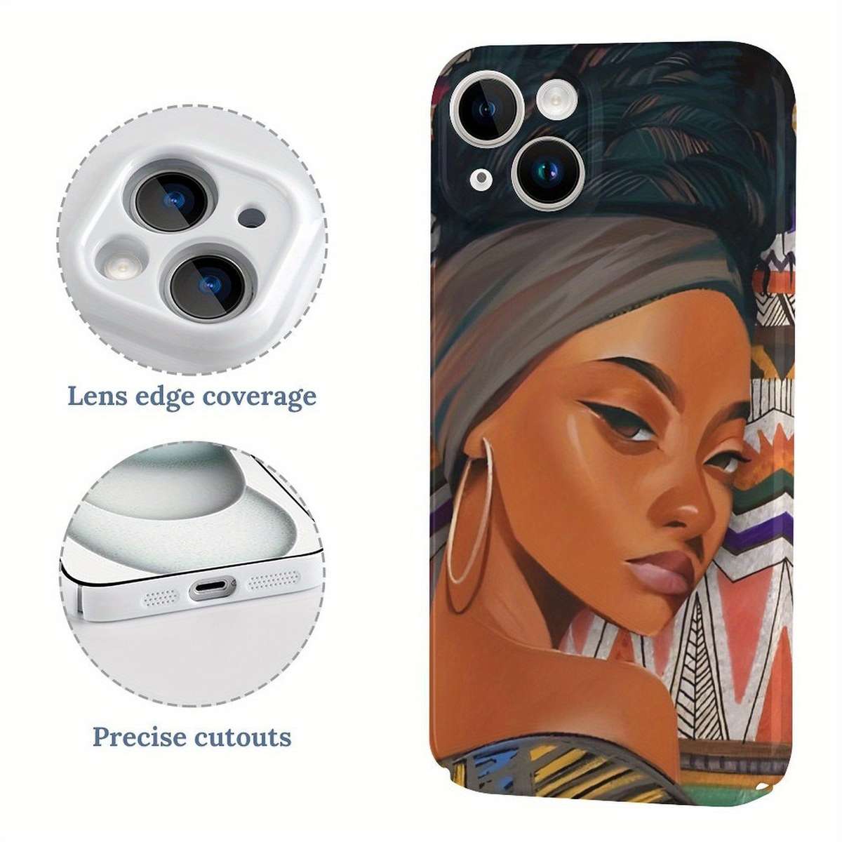 1Pc White For iPhone 15 Pro African Beauty Phone Case