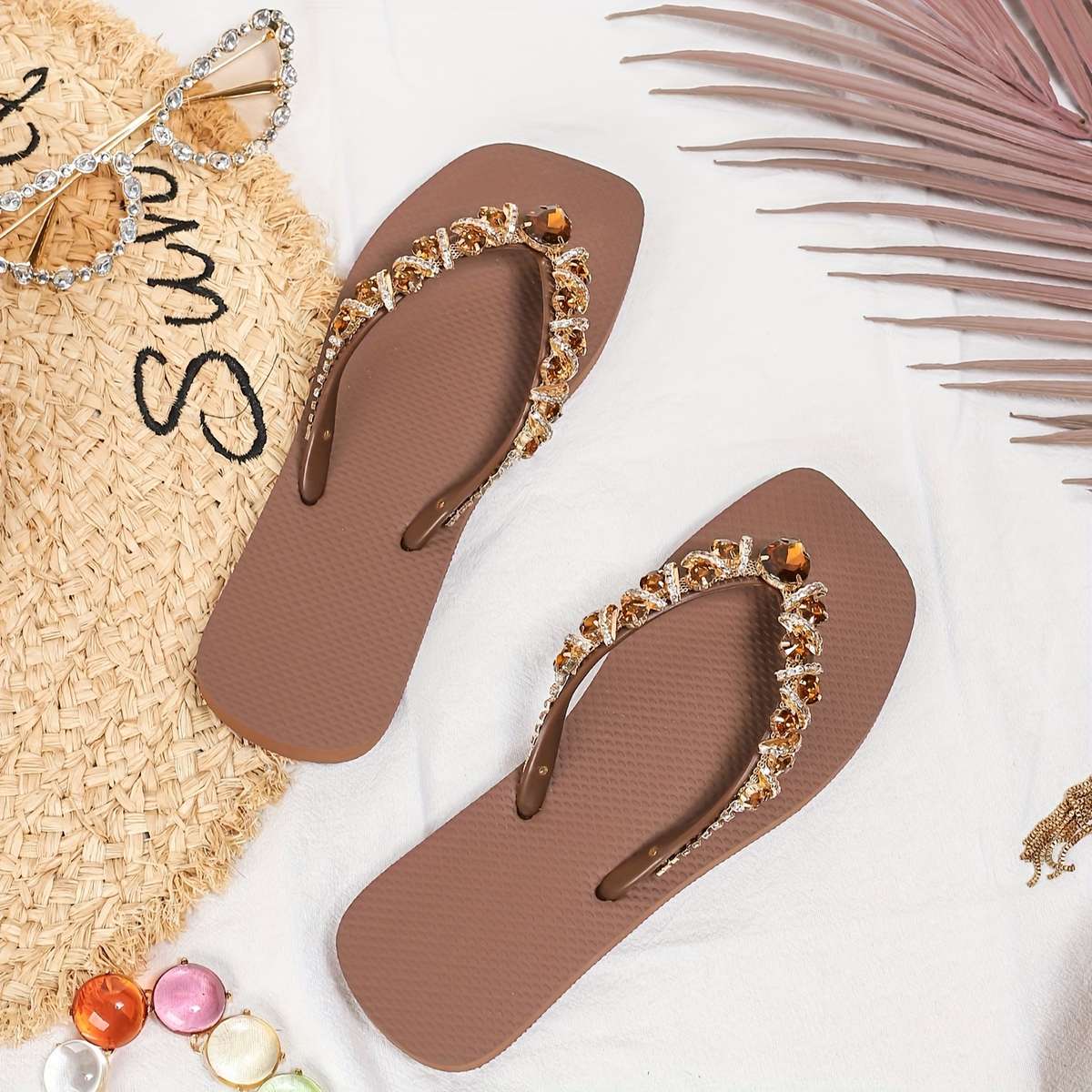 Ladies Summer Flip Flops Coffee Color Uk 6.5