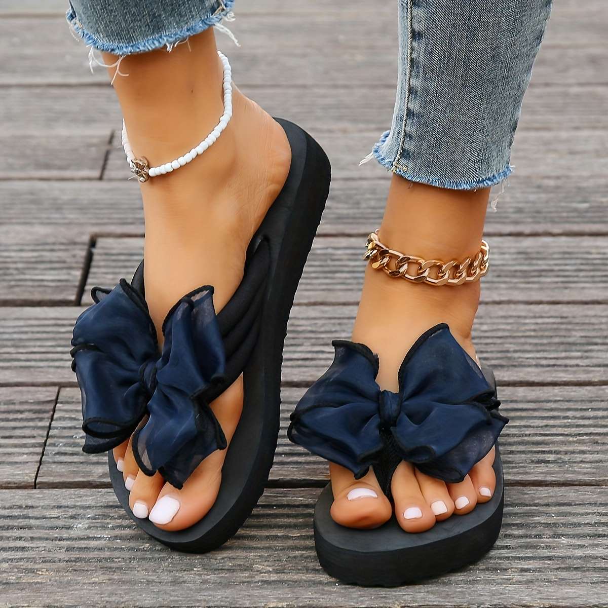 Ladies Summer Flip Flops Navy Blue Uk 4