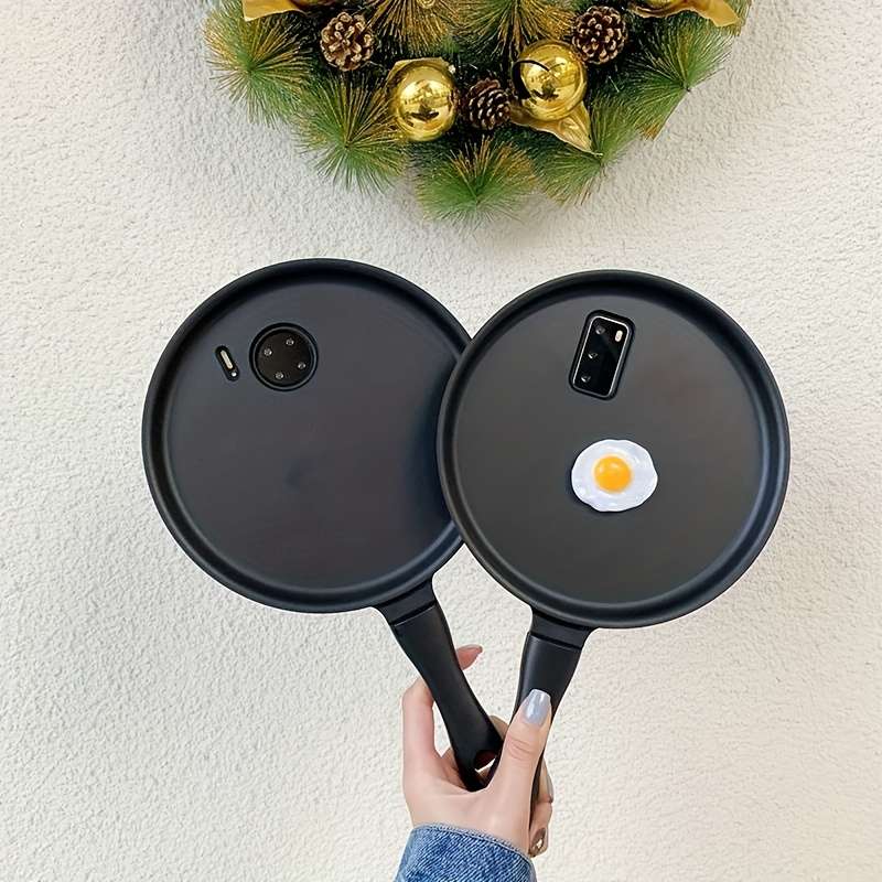 1Pc Black For iPhone 15 Plus Fried Egg Frying Pan Phone Case