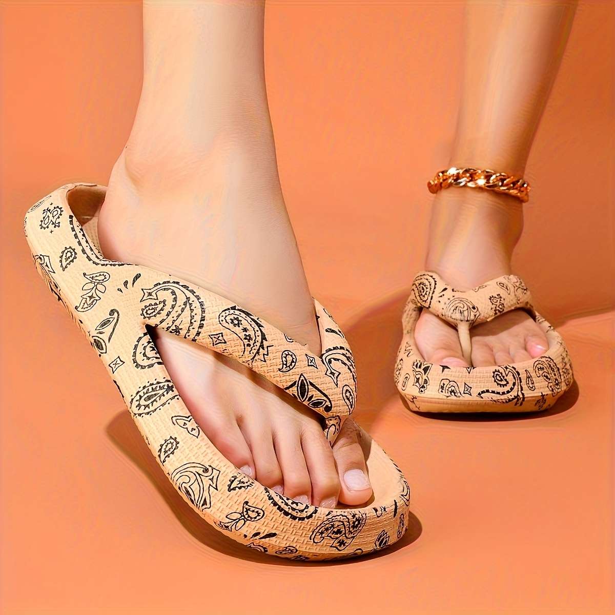Ladies Summer Flip Flops Khaki Uk 4.5-5