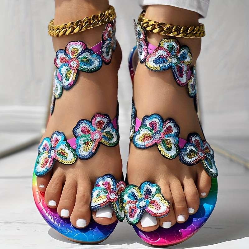Ladies Summer Flip Flops Colorful Butterfly Uk 8