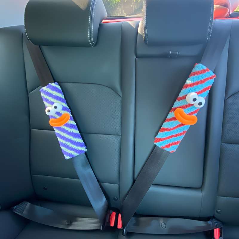Car Seat Belt Covers 1 Purple And Yellow Striped