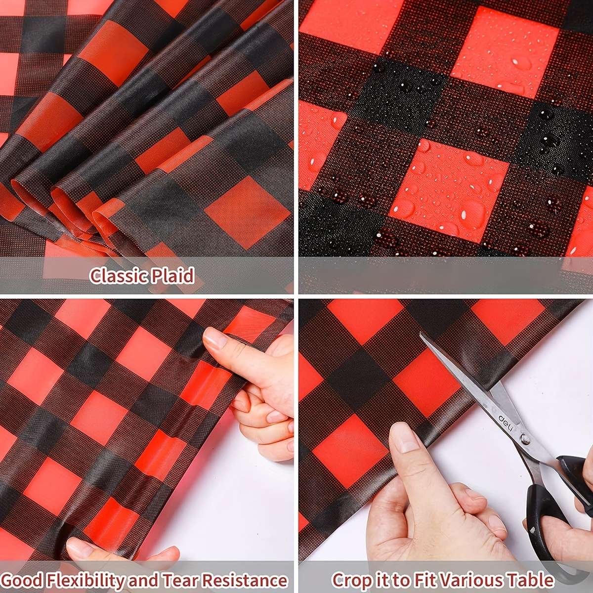 Christmas Tablecloth Color Red And Black Plaid Quantity 3Pcs