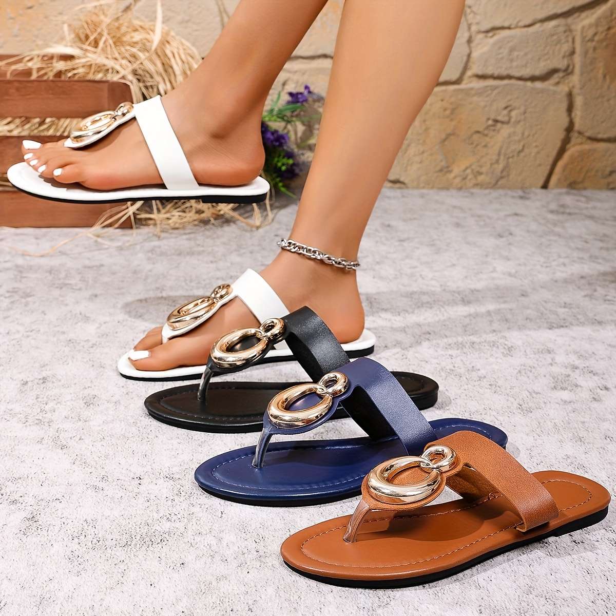 Ladies Summer Flip Flops Blue Uk 7.5