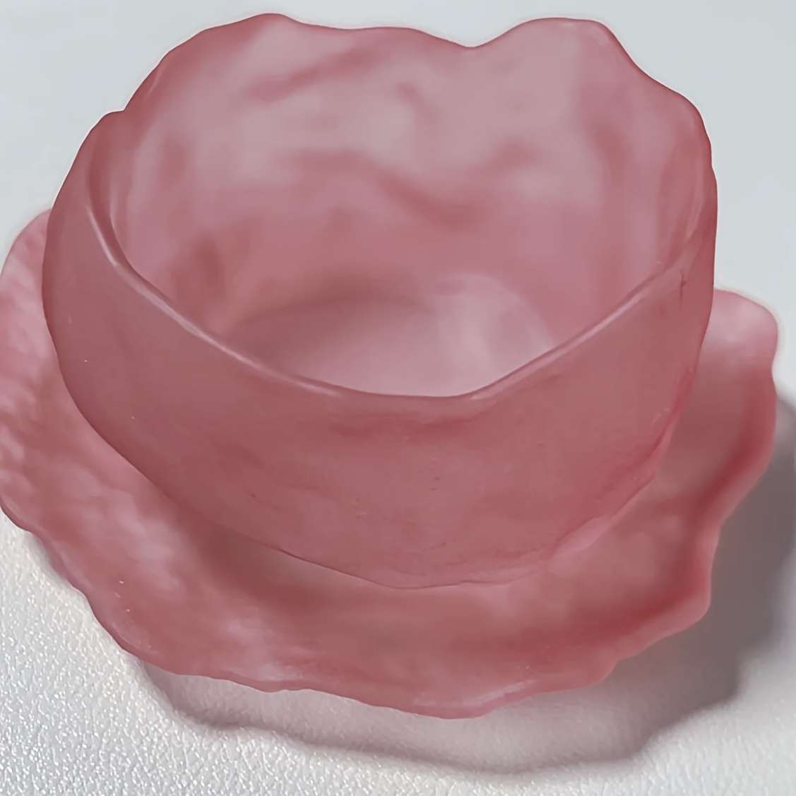 Bowl Style Transparent Pink Irregular Tea Cup  Thickened Base