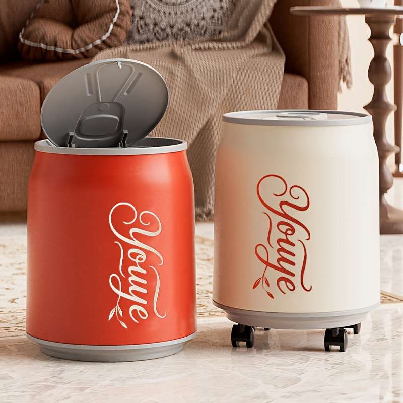 Garbage Can Model Desktop Model Pushtoopen Lid 21*18.5 Cm Cream White