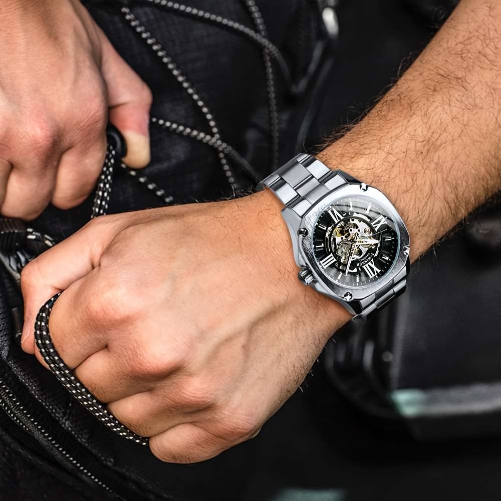 Men Fashion Square Skeleton Automatic Mechanical Watch For Men Luminous