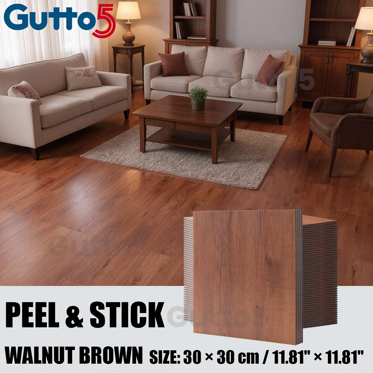 Self Adhesive Floor Stickers 30Pcs 11.8"11.8" 30Cm30Cm Dark Walnut