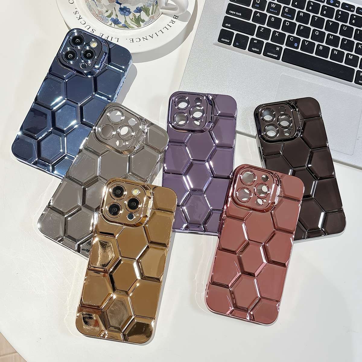 1Pc Golden For iPhone 14 Plus Textured Phone Case