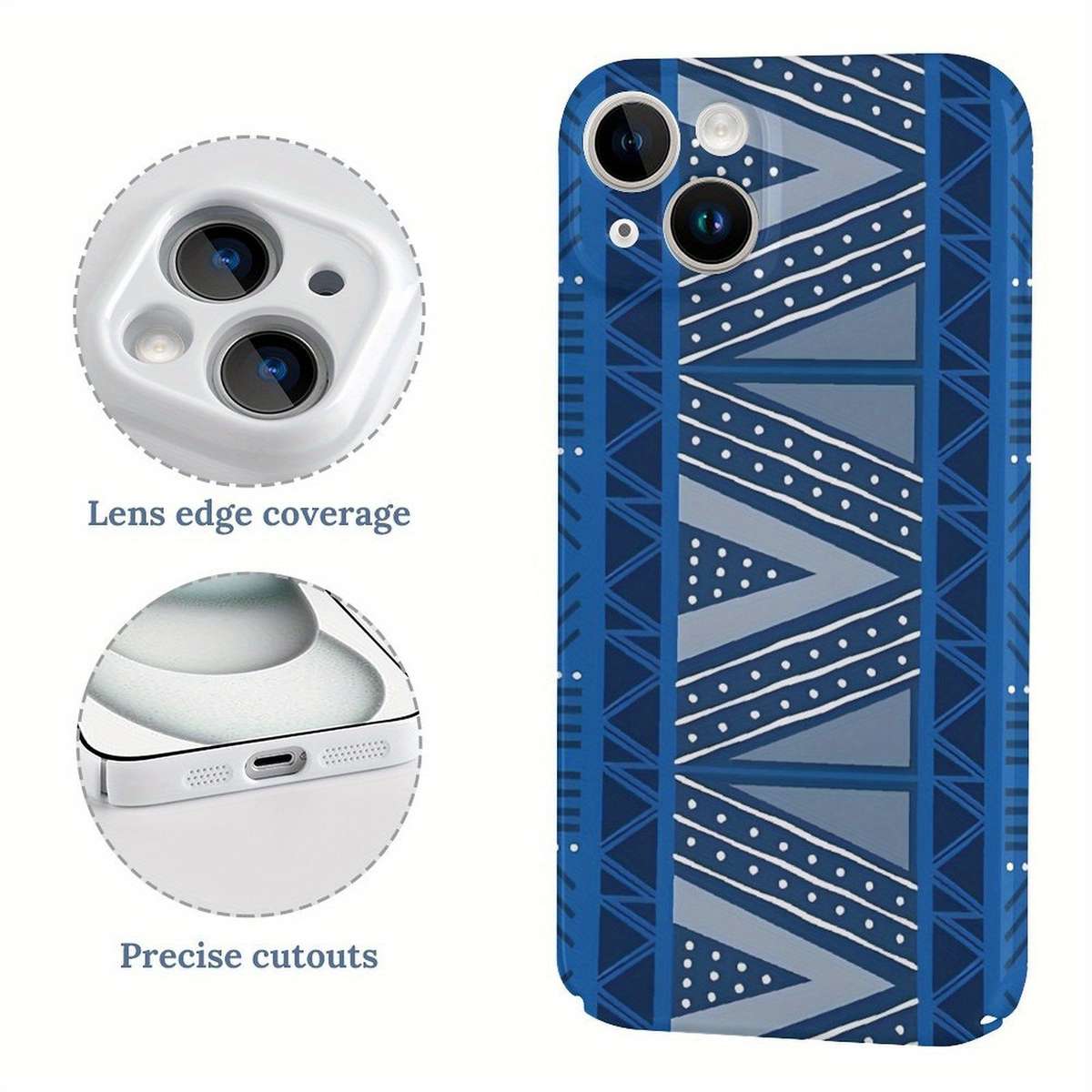 1Pc White For iPhone 15 Plus African Indigo Blue Mud Cloth Phone Case