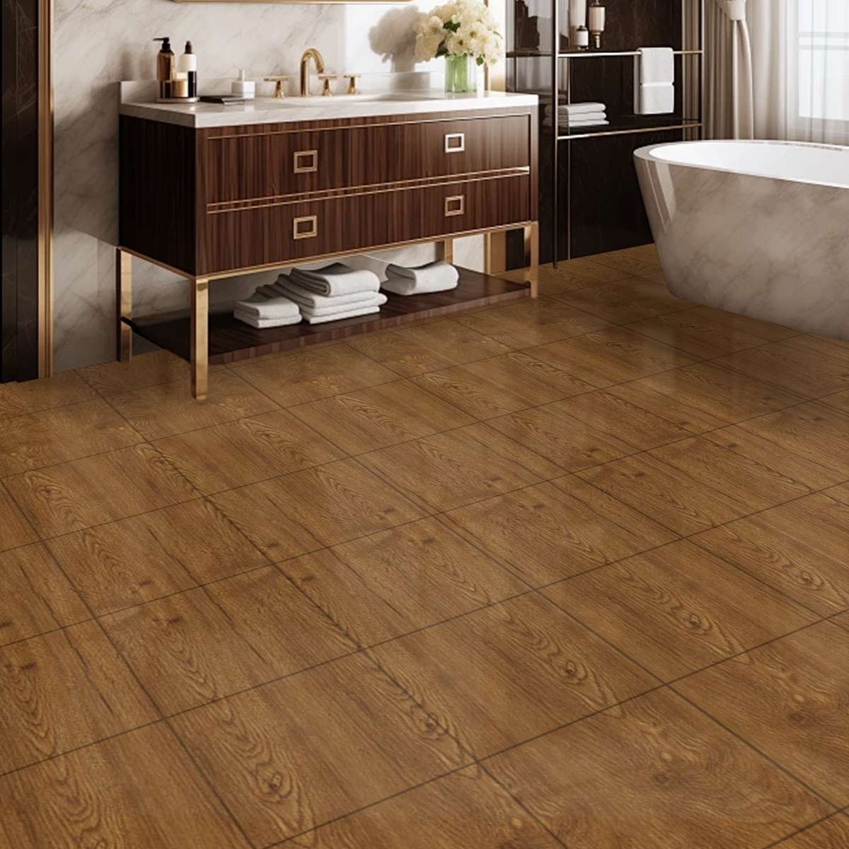 Self Adhesive Floor Stickers Brown Style 2 45Pcs