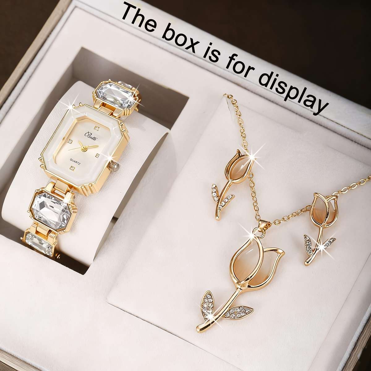 4Pcs Women Watch Square Alloy Case Bracelet Paired Tulip