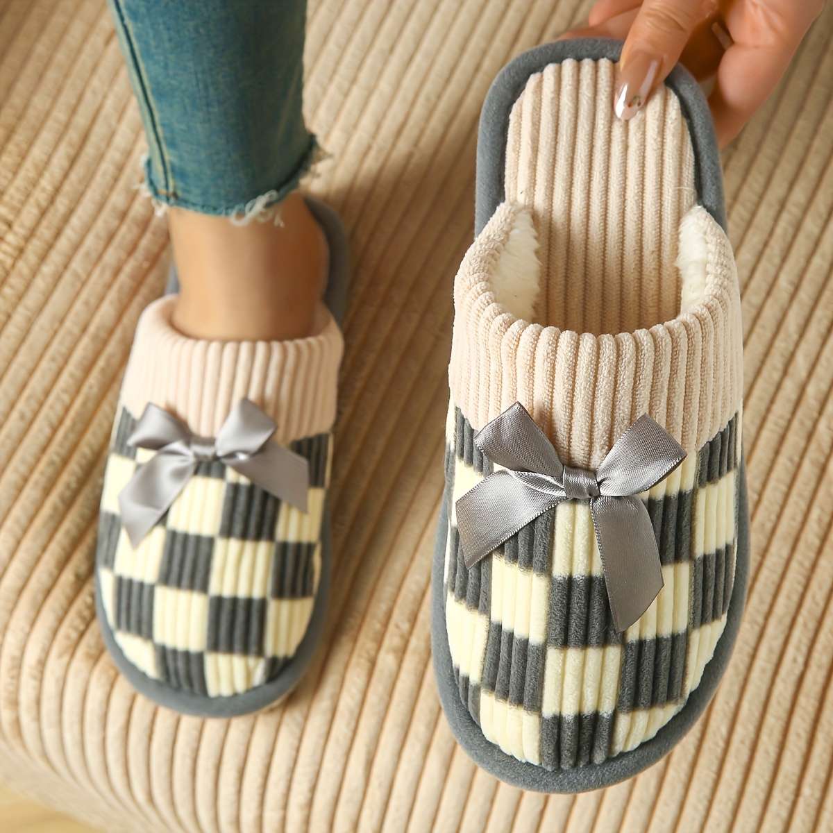 Cotton Slippers Color Grey Sizeuk 6.5-7