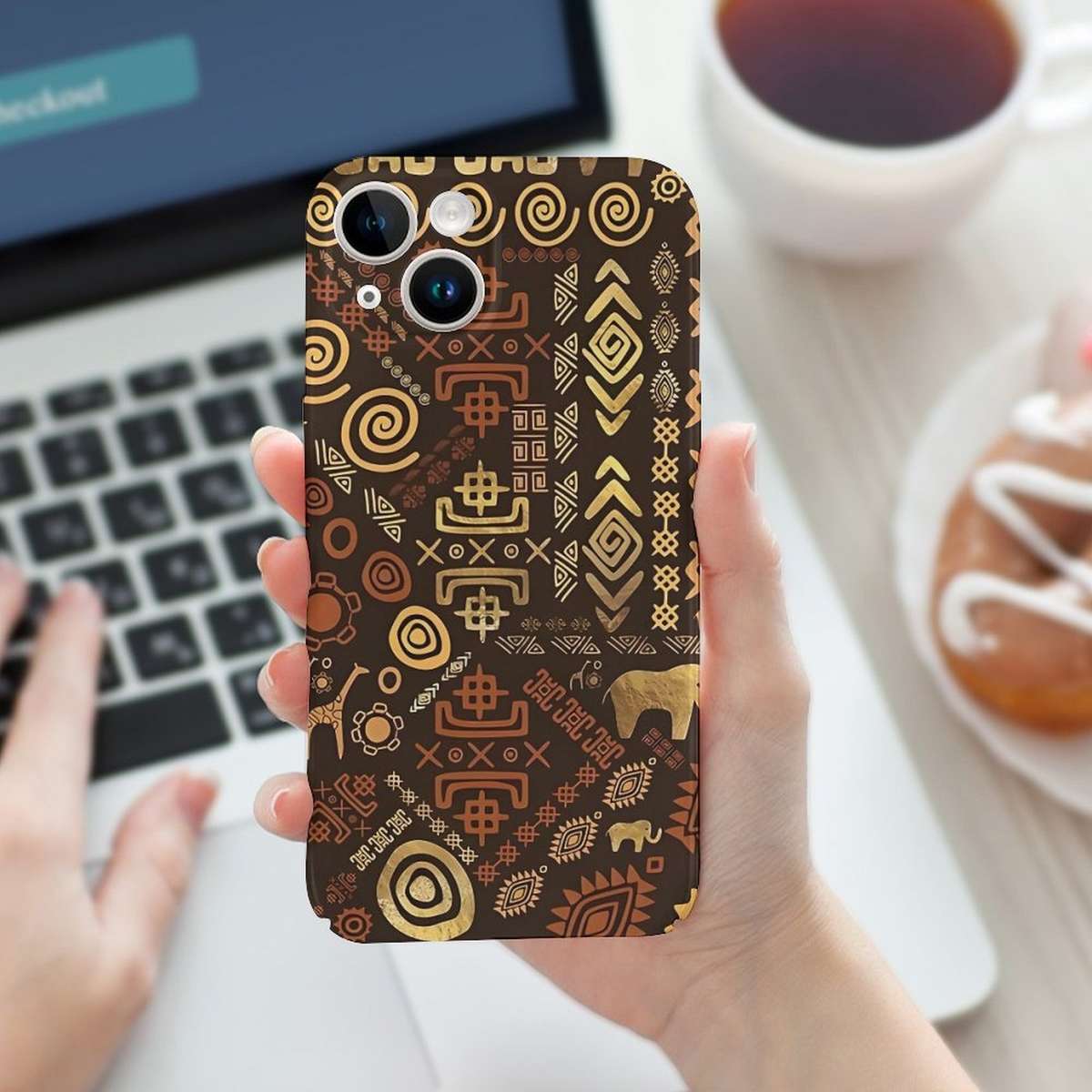 1Pc White For iPhone 15 Pro Ethnic African Pattern Phone Case