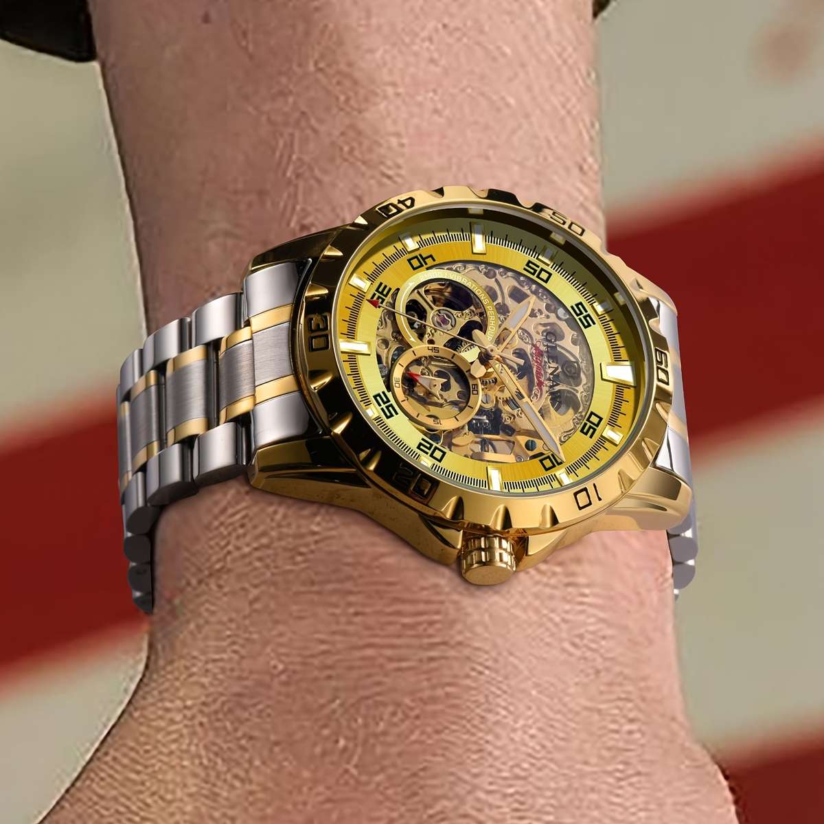 Luxury Men Automatic Tourbillon Watch Featuring Skeleton Design With Silvery