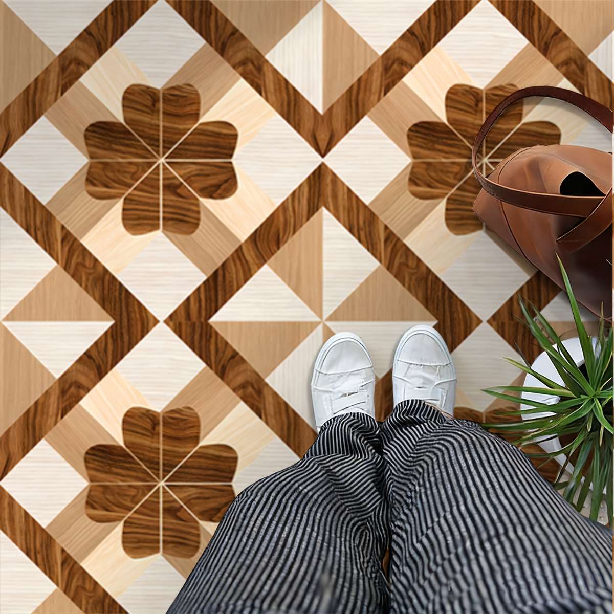 Self Adhesive Floor Stickers 40Cm*120Cm Geometric Wood Grain