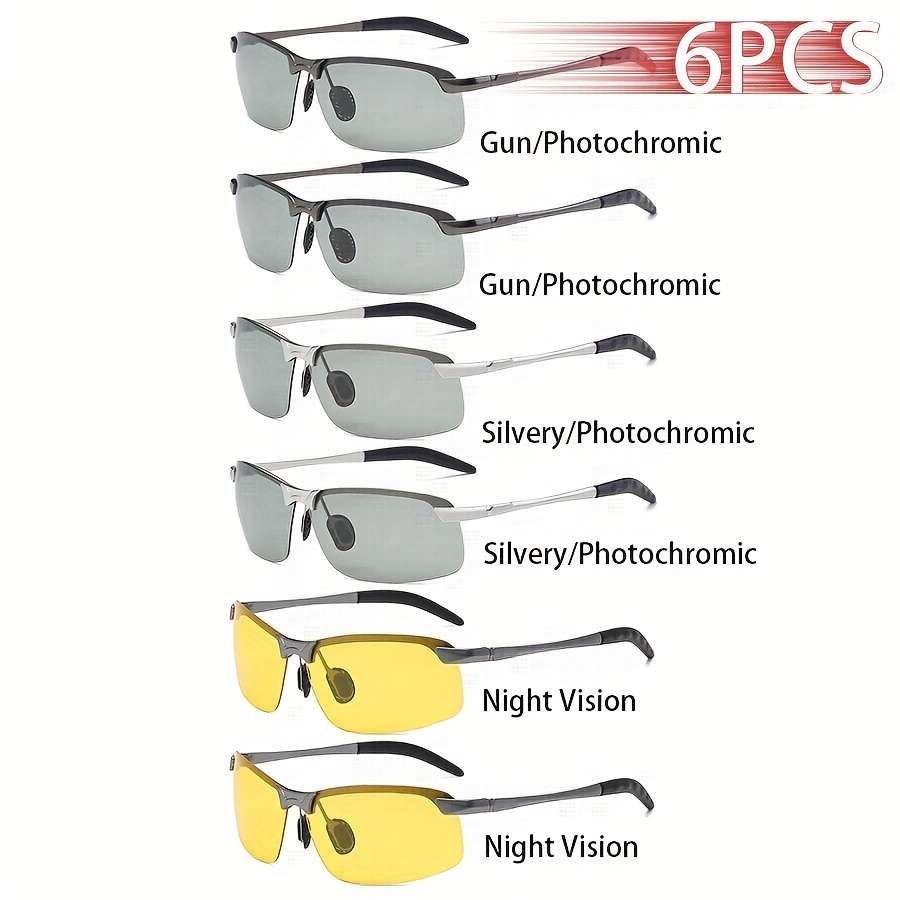Cycling Glasses Color 6Pcs 2Gunph 2Silverph 2Night