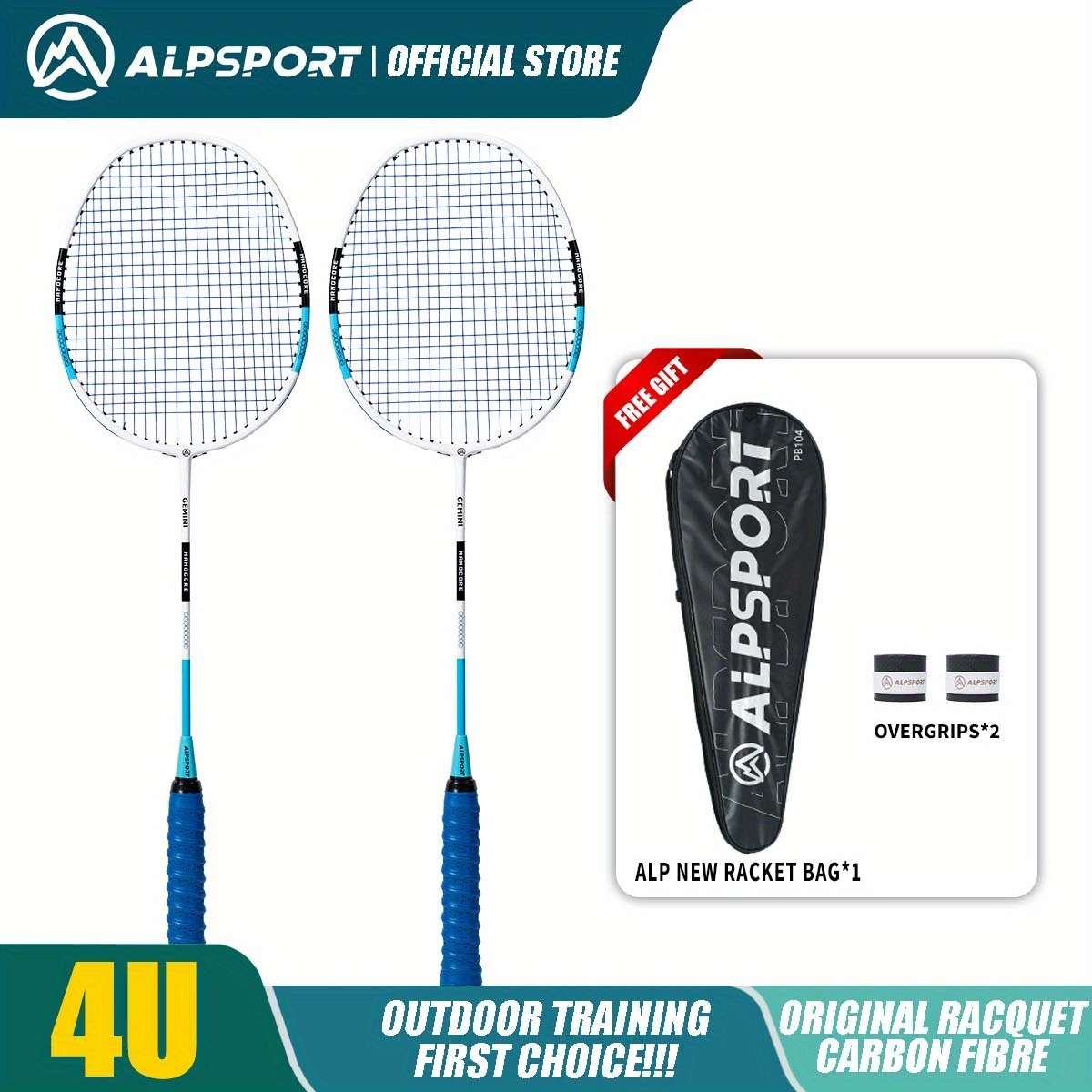 Badminton Racket Color 2 Blue Rackets  Bag  2 Grip