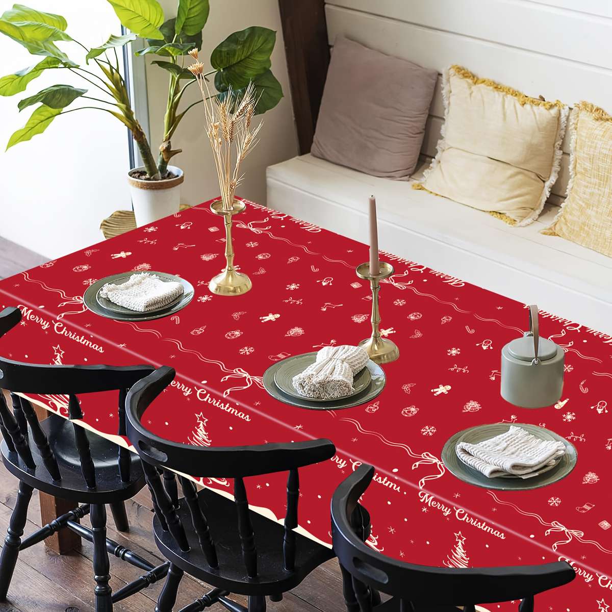 Christmas Tablecloth Style Simple Christmas Red Quantity 3Pcs