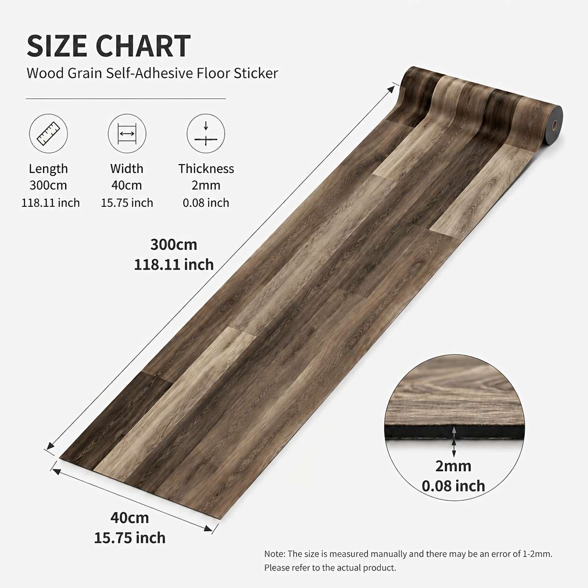 Self Adhesive Floor Stickers Dark Walnut Grain 2 Rolls Covers 2.4 Square Meters