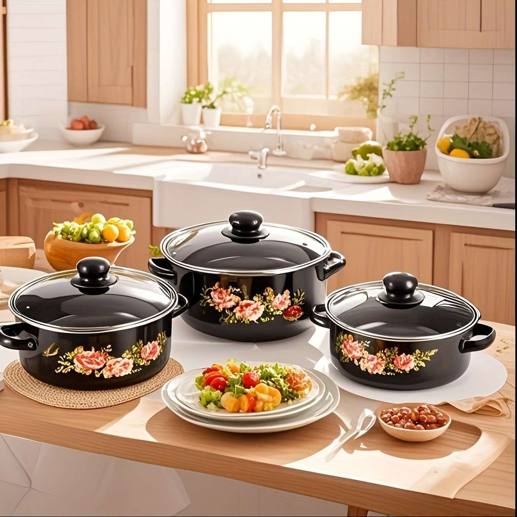 5Pcs Exquisite Enamel Pot Set Heavy