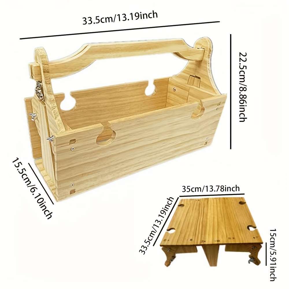 1 Portable 2 In 1 Wooden Folding Table Picnic Basket Convertible Storage Organ