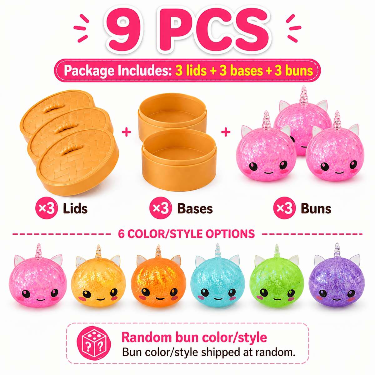 Squeezable Toys Style 2 Random Buns 2 Tops 2 Bases 6Pcs