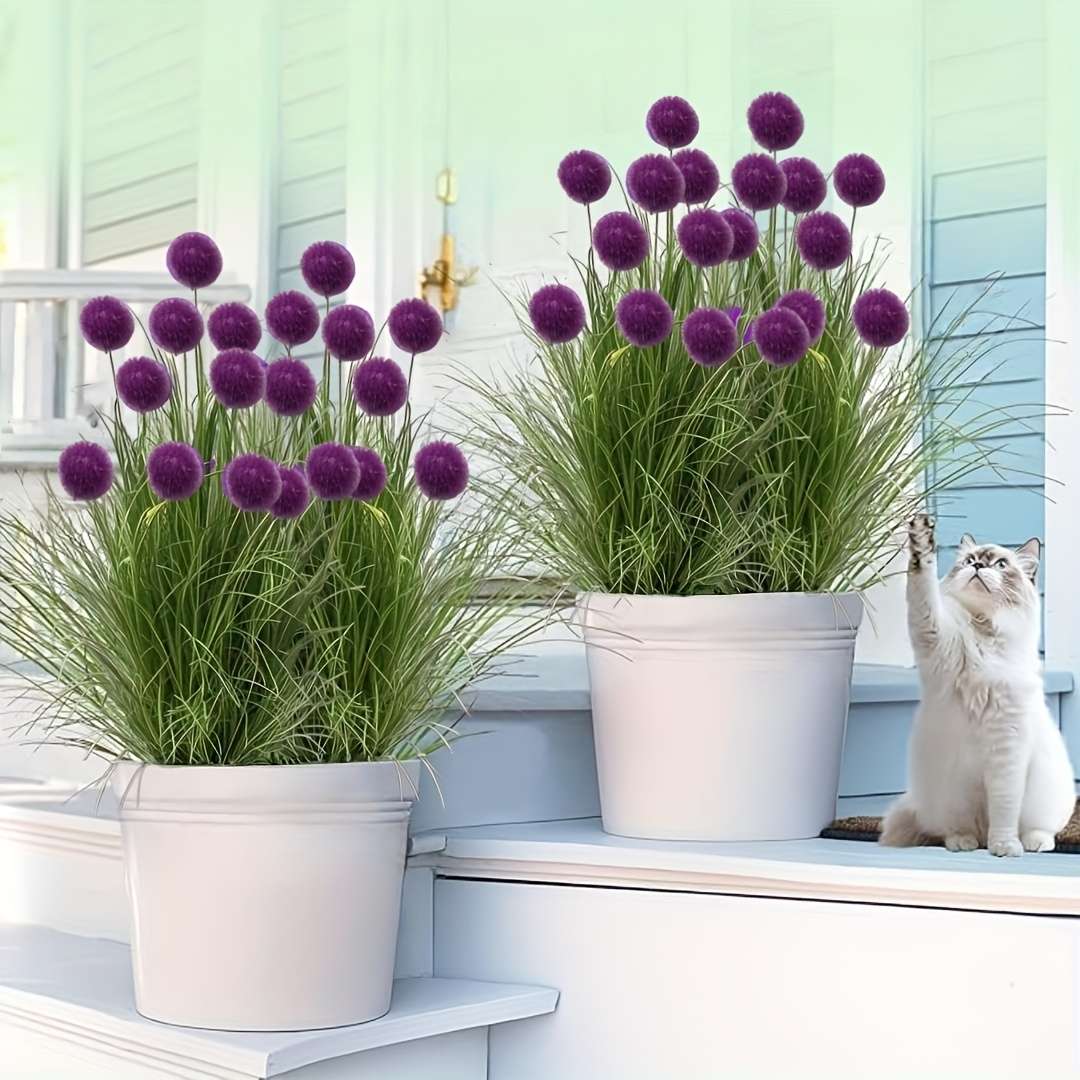 Simulated Flower Quantity 3Pcs Purple High Grass Wealth Ball