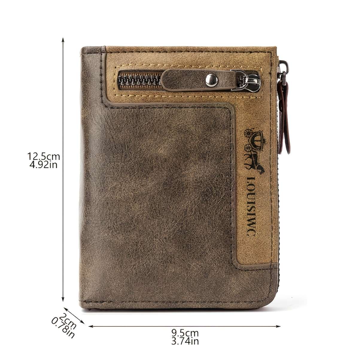 Men'S Vintage Faux Leather Walletcompact Casual Style With Zipper Closure Multi-Card Slots