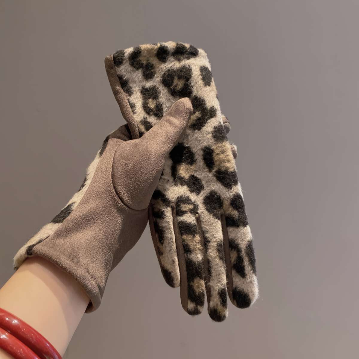Winter Gloves Items Leopard Coffee