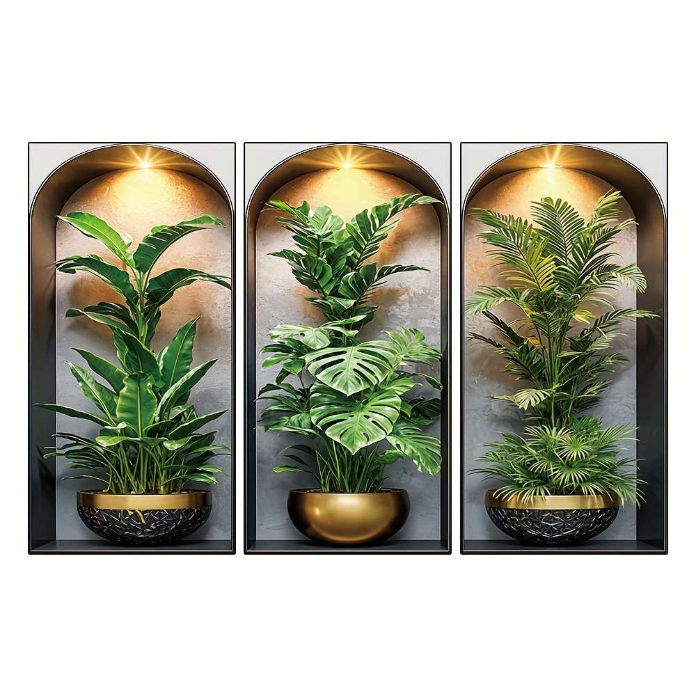 3Pcs Stylish Modern Arched Wall Hanging Plant Stickers Tropical Palm Living