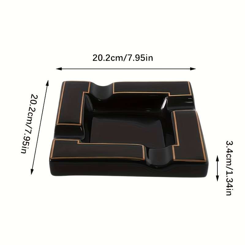 Heavy Duty Luxury Black Golden Ceramic Ashtray With Smoke Slot Design Black