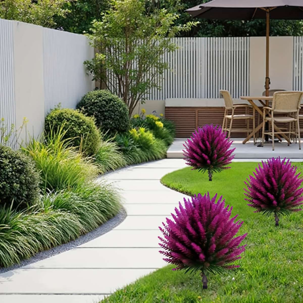Simulated Flower Style 2Pcs Lavender Shrubs With Ground Plug