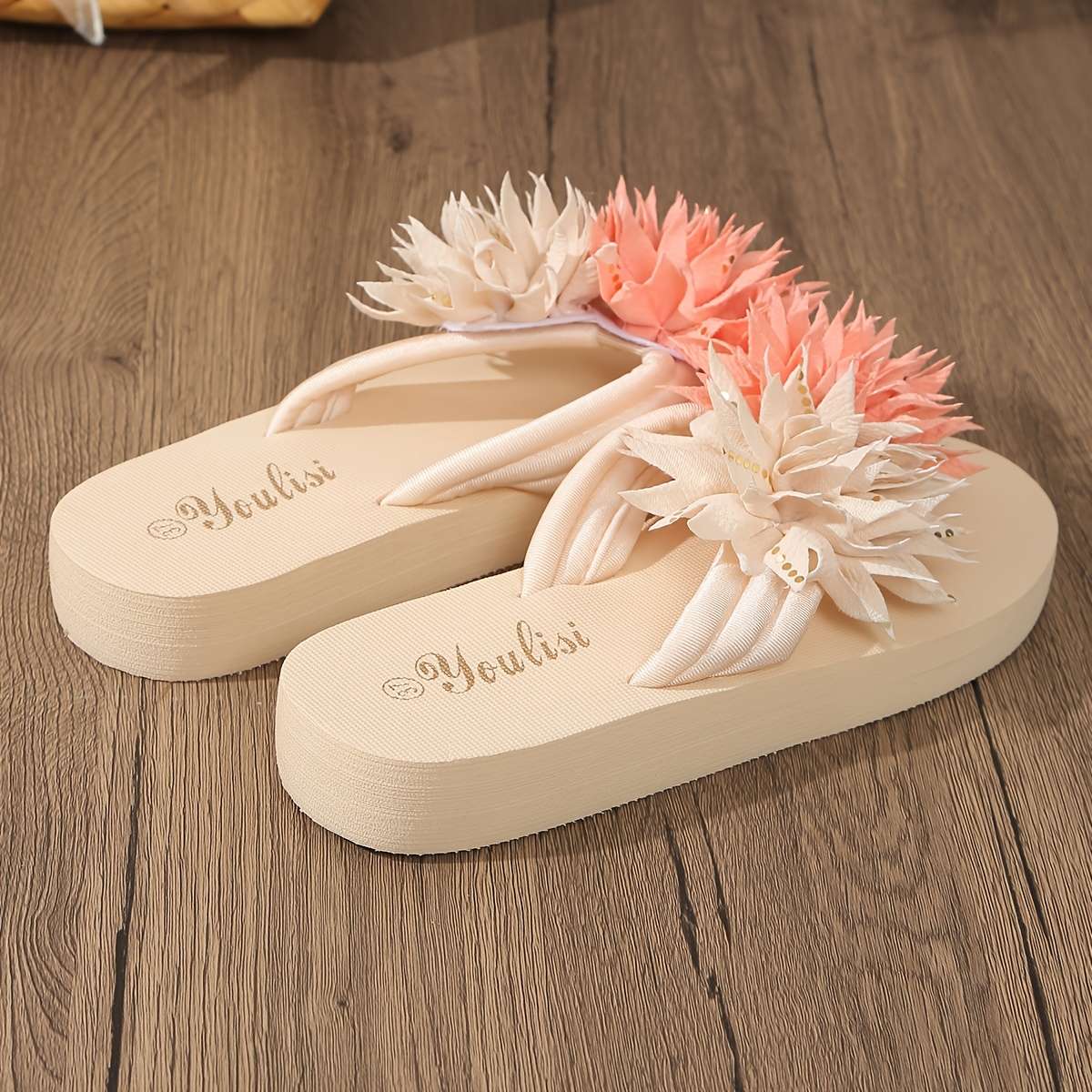 Ladies Summer Flip Flops Beige Uk 5