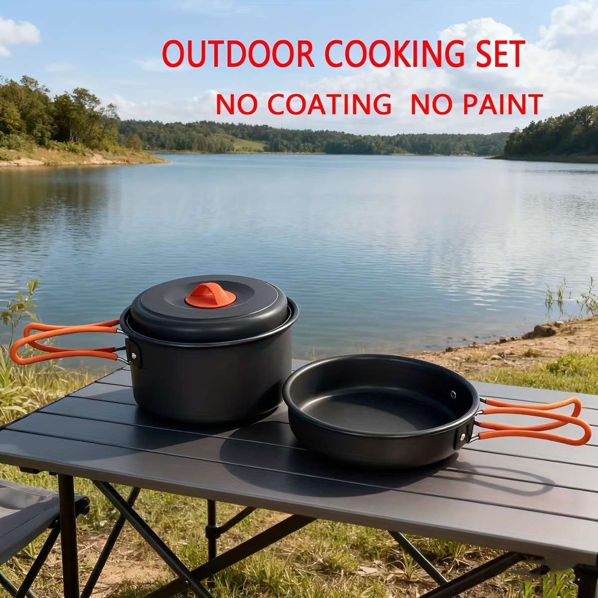 Orange 2-Piece Portable Camping Cookware Set