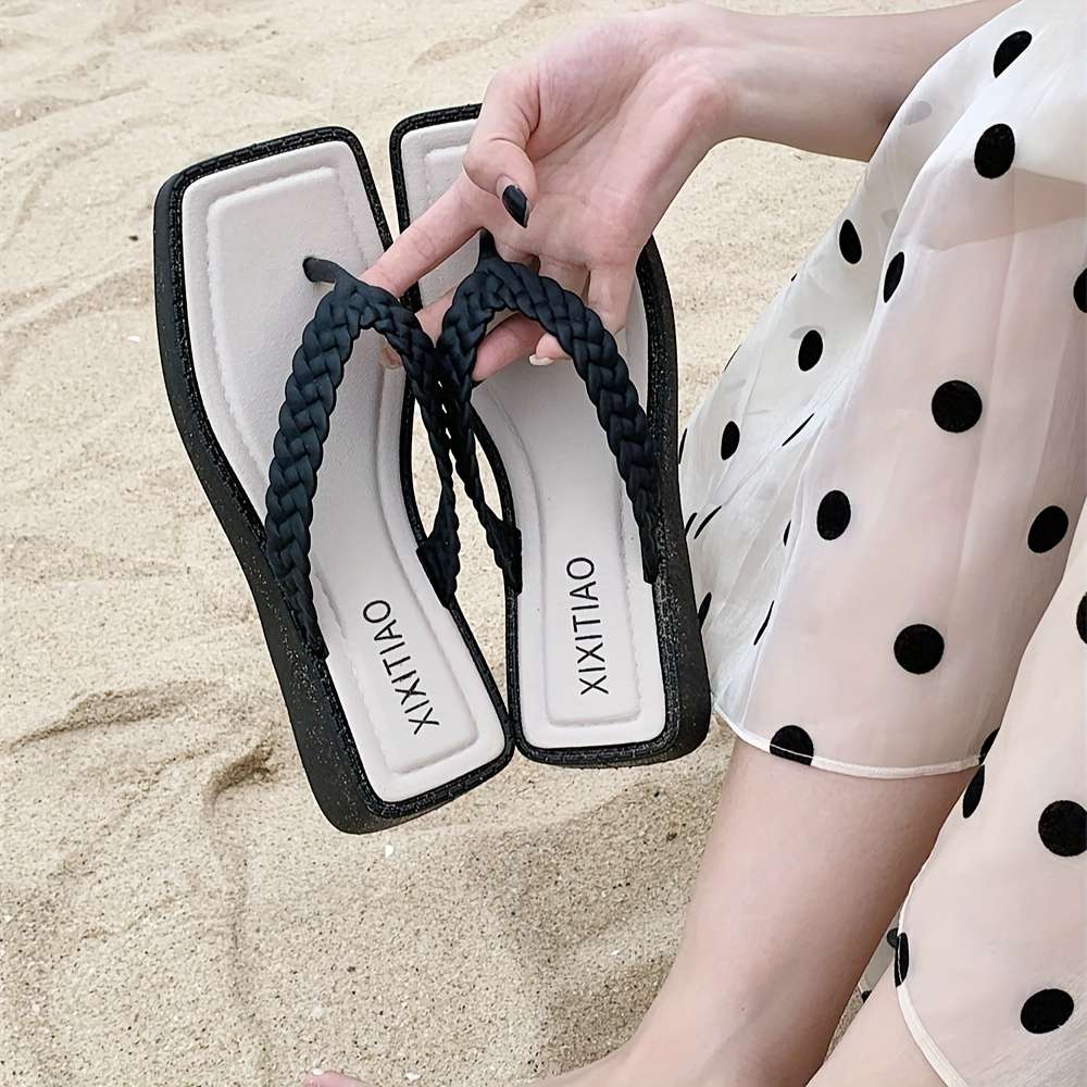 Ladies Summer Flip Flops Black Uk 5.5-6