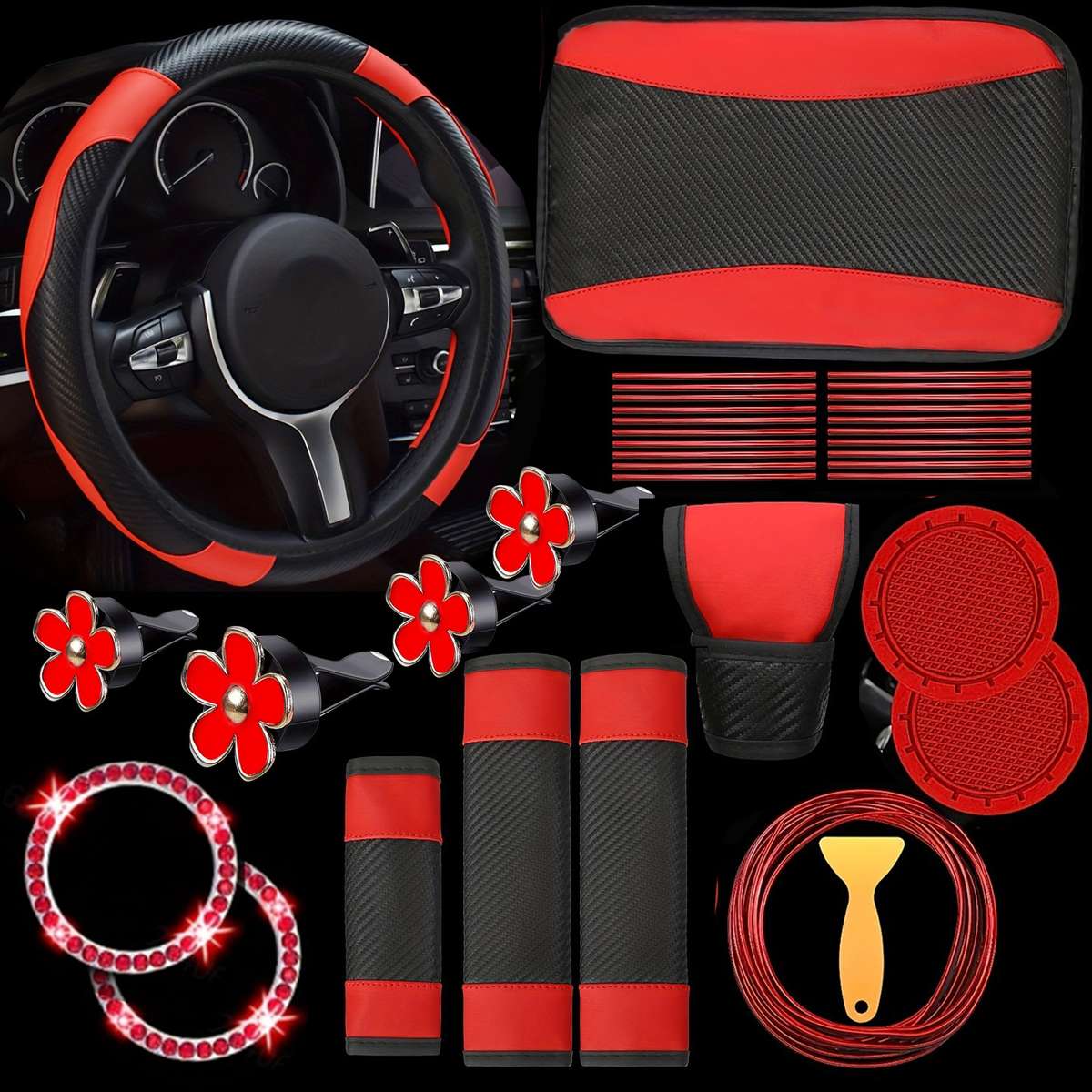 Car Steering Wheel Cover Pink 36Pcs