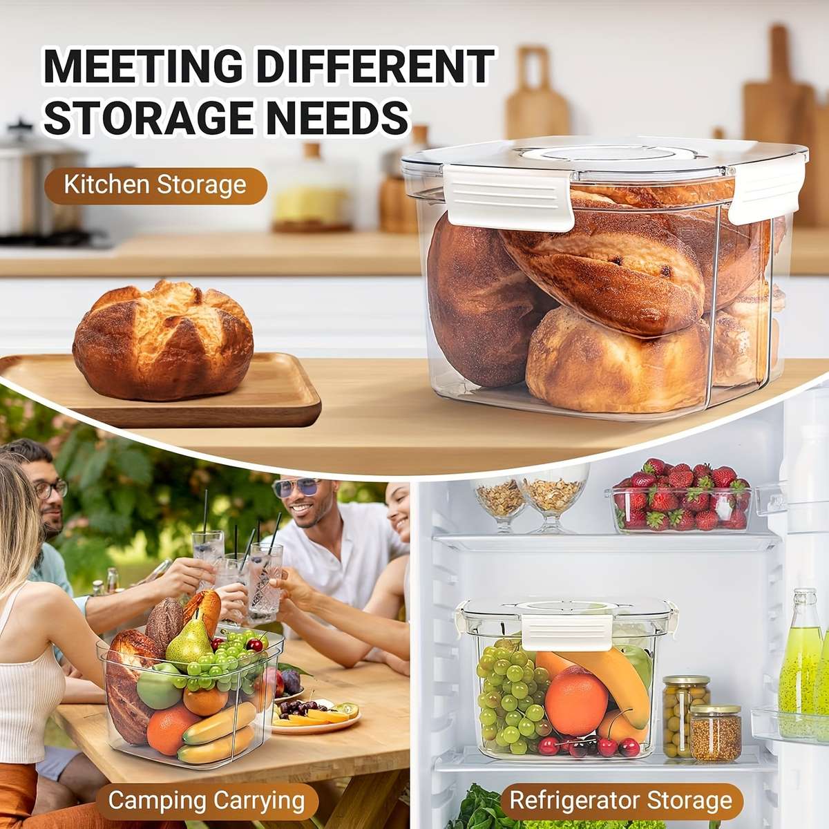 Antibacterial Box Large Capacity Portable Sealed Bread Storage Container 1Pc