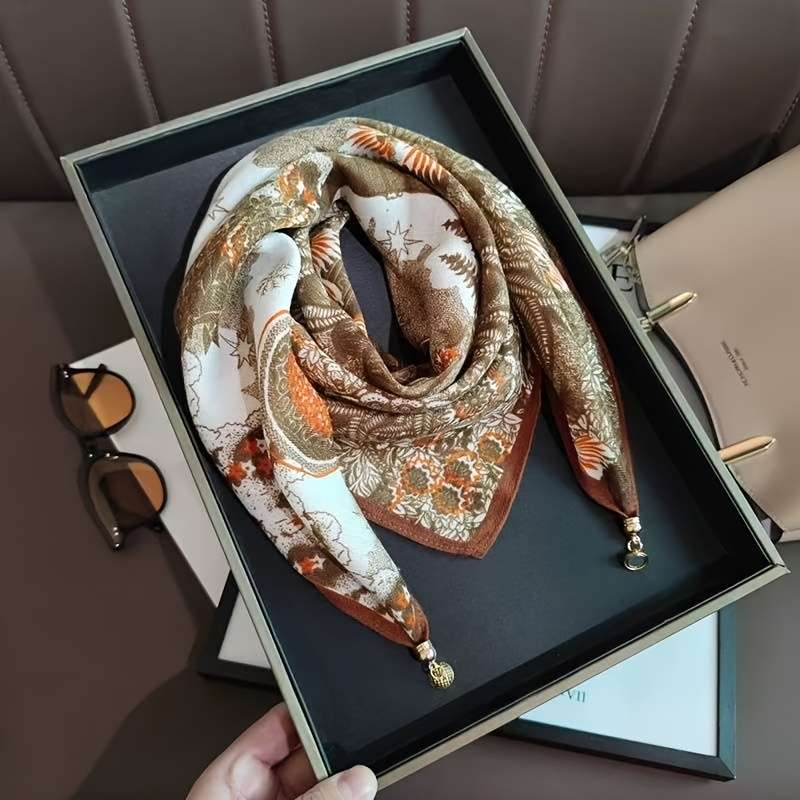 Comfortable Exquisite Versatile Square Women Scarf With Bohemian Floral Design