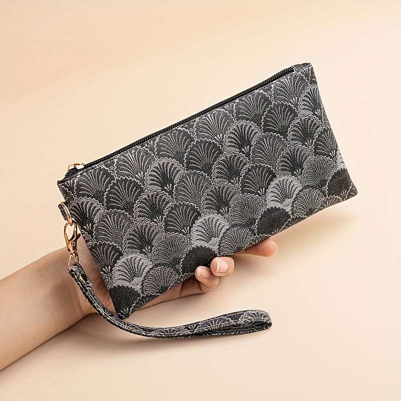 2024 Chic Vintage-Inspired Womens Walletslim Zippered Clutch With Wrist Strap Soft Synthet