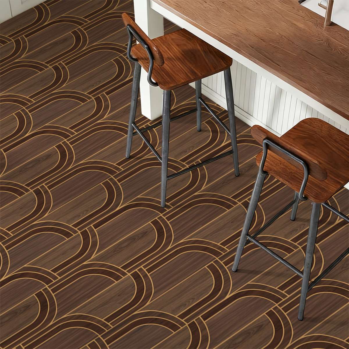 Self Adhesive Floor Stickers 40*120Cm Golden Edged Wood Grain