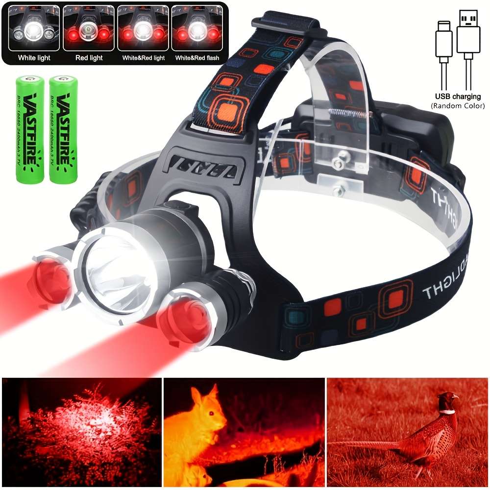 Headlamp Color White Headlight  Battery 2*1200