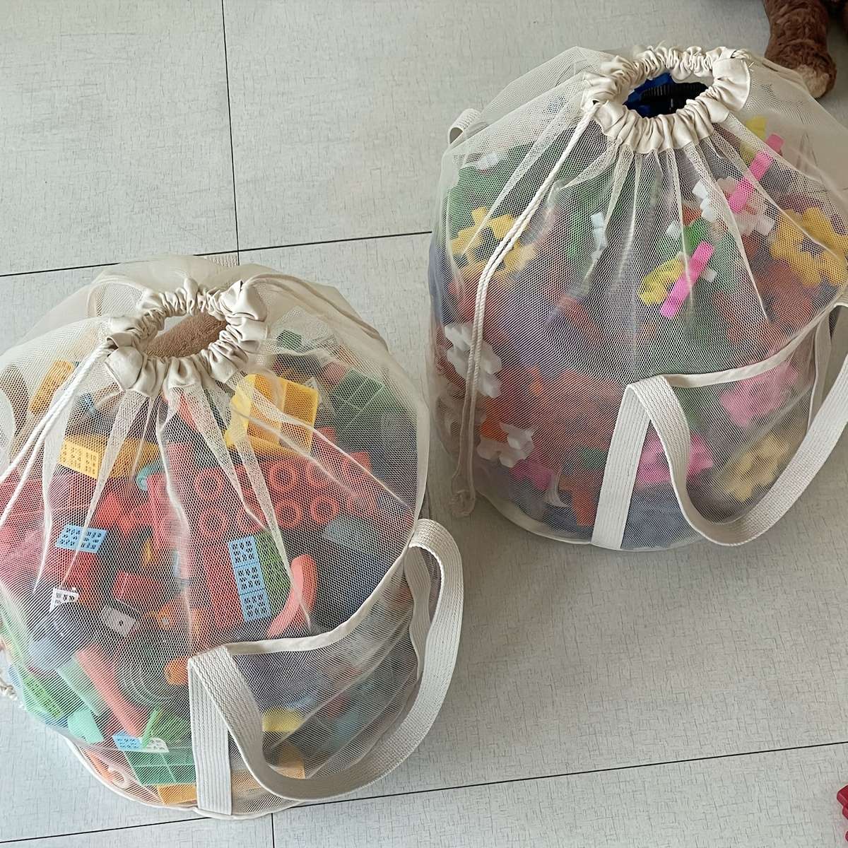 Mesh Drawstring Tote Bag For Toy Storage Making It Easy To